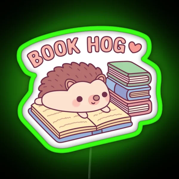 Cute Hedgehog Reading On Book Book Hog Funny RGB Neon Sign