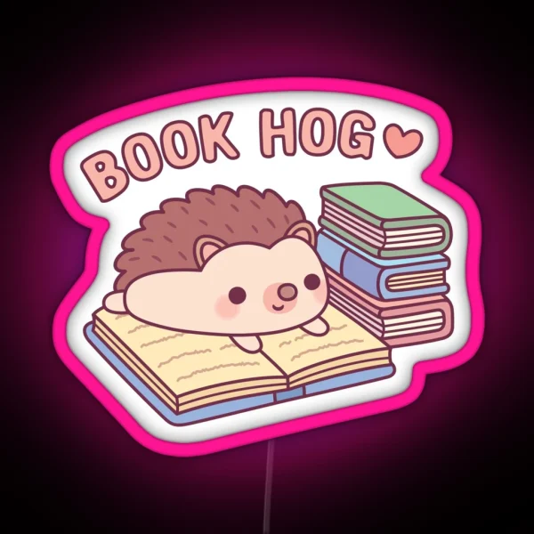 Cute Hedgehog Reading On Book Book Hog Funny RGB Neon Sign