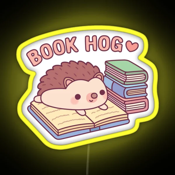 Cute Hedgehog Reading On Book Book Hog Funny RGB Neon Sign