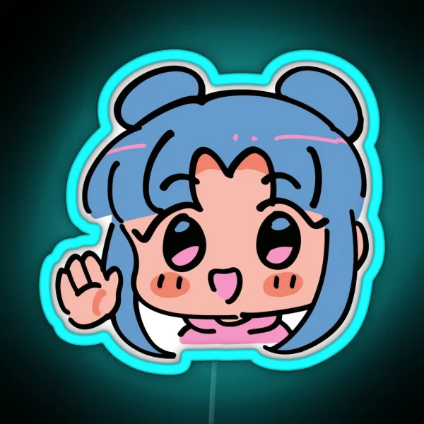 Cute Kawaii Anime Girl With Blue Hair Waving RGB Neon Sign