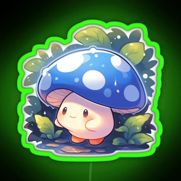 Cute Kawaii Blue Mushroom In The Warm Autumn Rain RGB Neon Sign