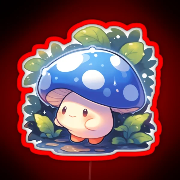 Cute Kawaii Blue Mushroom In The Warm Autumn Rain RGB Neon Sign