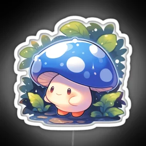 Cute Kawaii Blue Mushroom In The Warm Autumn Rain RGB Neon Sign