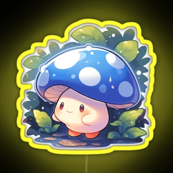 Cute Kawaii Blue Mushroom In The Warm Autumn Rain RGB Neon Sign