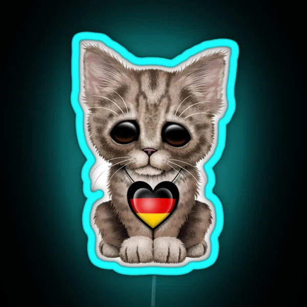 Cute Kitten Cat With German Flag Heart RGB Neon Sign