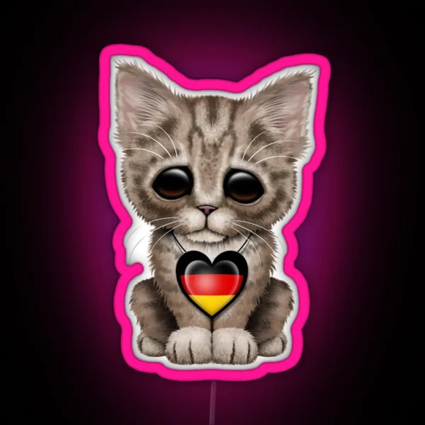 Cute Kitten Cat With German Flag Heart RGB Neon Sign