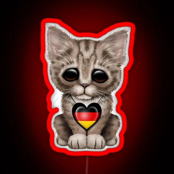 Cute Kitten Cat With German Flag Heart RGB Neon Sign