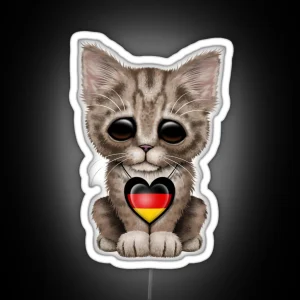 Cute Kitten Cat With German Flag Heart RGB Neon Sign