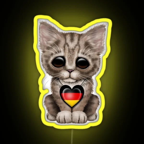 Cute Kitten Cat With German Flag Heart RGB Neon Sign