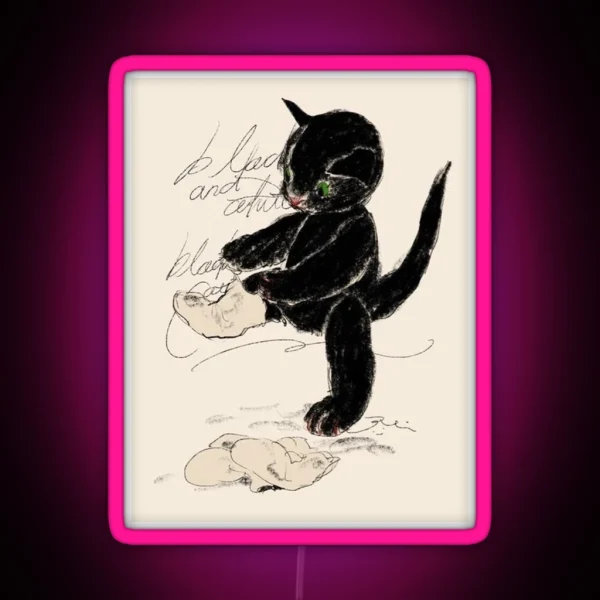 Cute Kitten Putting On Socks RGB Neon Sign