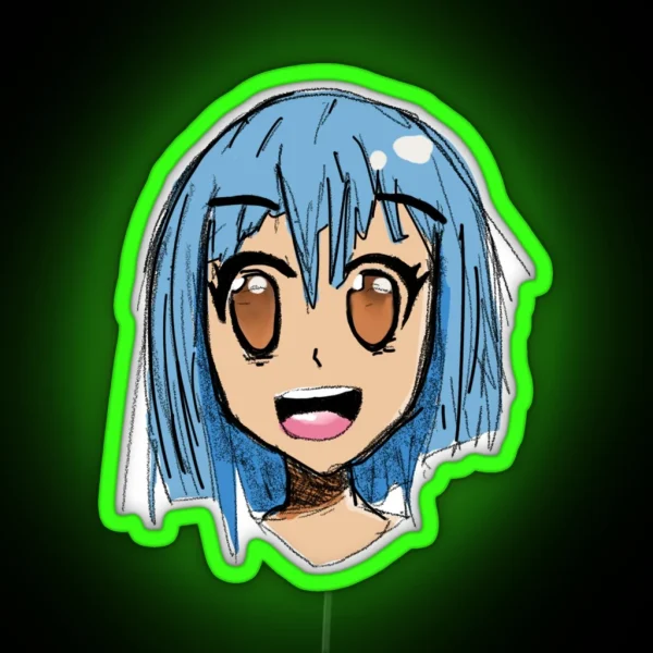 Cute Manga Anime Girl With Blue Hair RGB Neon Sign