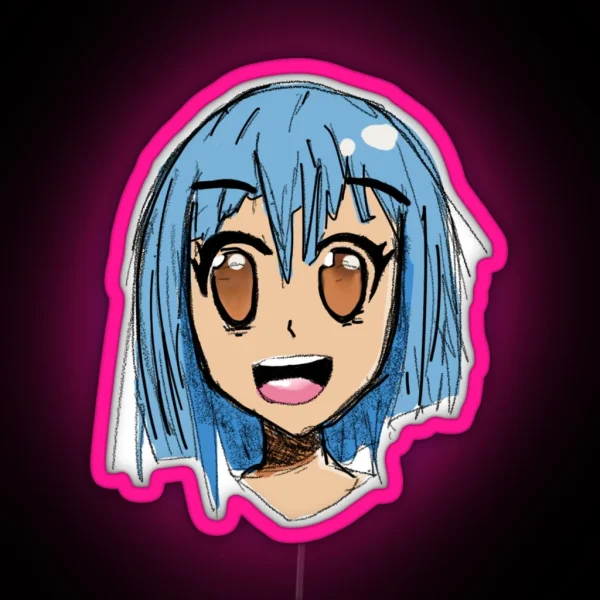 Cute Manga Anime Girl With Blue Hair RGB Neon Sign