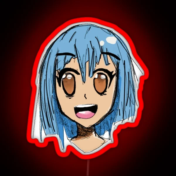 Cute Manga Anime Girl With Blue Hair RGB Neon Sign