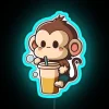 Cute Monkey Climbing And Drinking Boba Tea Smoothie RGB Neon Sign - Image 3