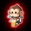 Cute Monkey Climbing And Drinking Boba Tea Smoothie RGB Neon Sign - Image 2