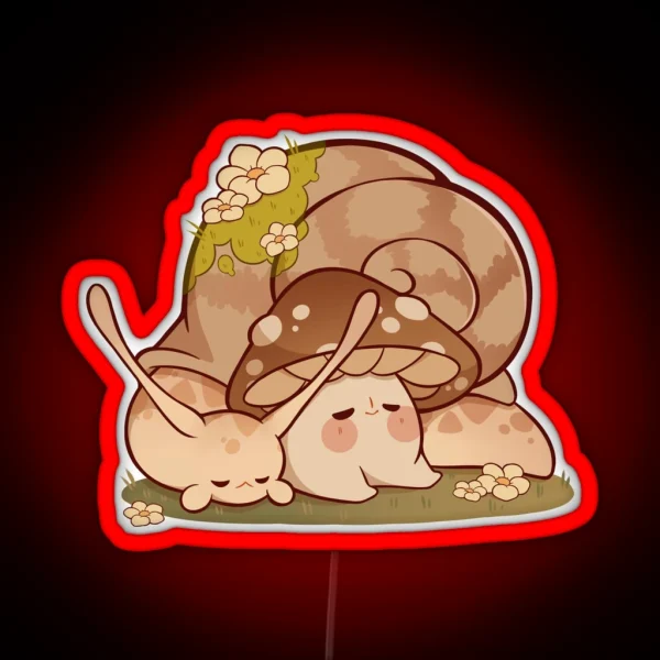 Cute Mushroom And Snail Friend Taking A Nap RGB Neon Sign