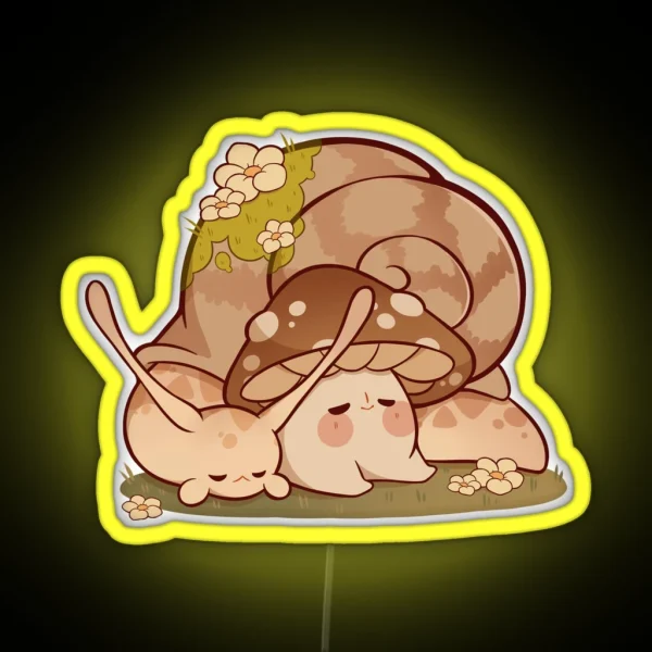 Cute Mushroom And Snail Friend Taking A Nap RGB Neon Sign