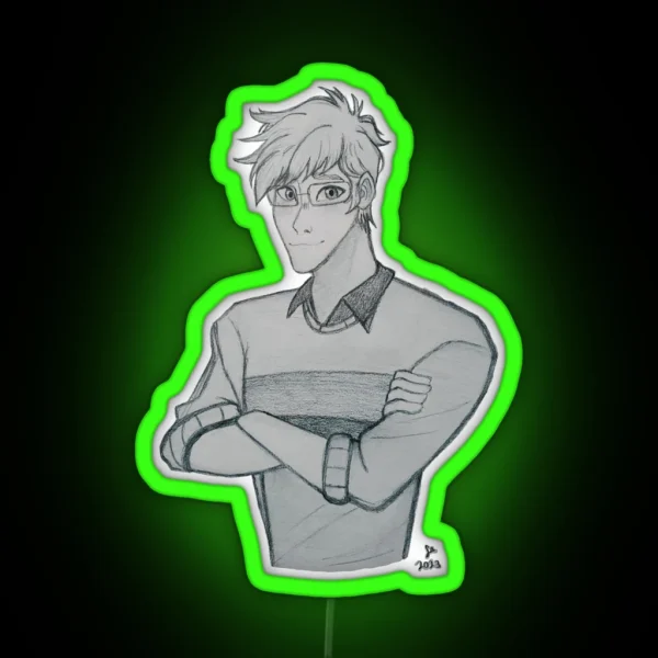 Cute Nerdy Guy Portrait RGB Neon Sign