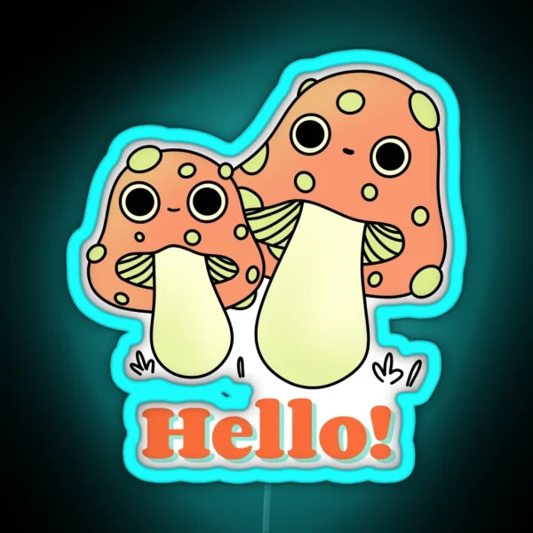 Cute Orange Kawaii Fly Agaric Mushroom Cute RGB Neon Sign