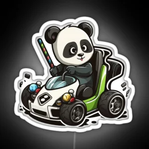 Cute Panda Driving A Go Kart RGB Neon Sign