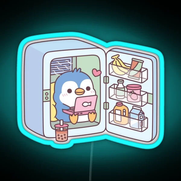 Cute Penguin Chilling In Fridge RGB Neon Sign