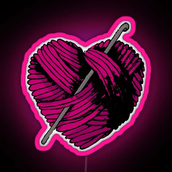 Cute Pink Heart Ball Of Yarn And Crochet Hook Hooked RGB Neon Sign