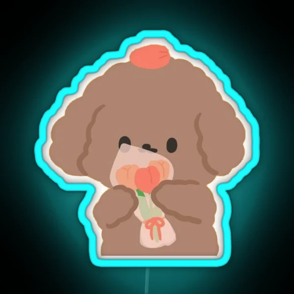 Cute Poodle With Tulips RGB Neon Sign