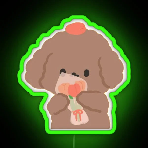 Cute Poodle With Tulips RGB Neon Sign