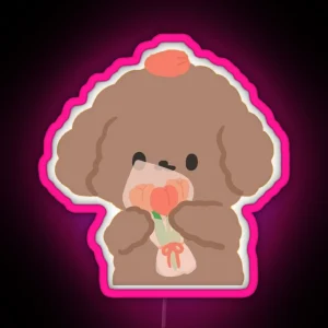 Cute Poodle With Tulips RGB Neon Sign