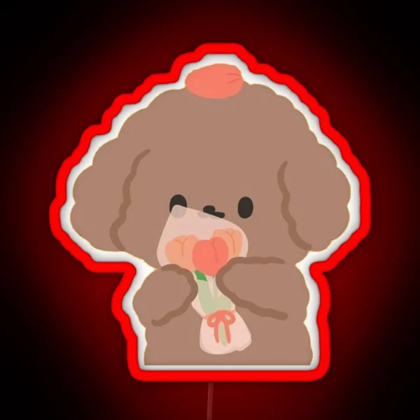 Cute Poodle With Tulips RGB Neon Sign