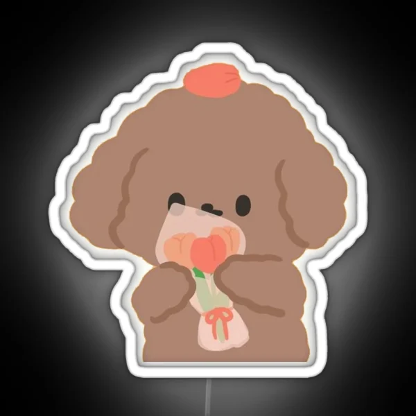 Cute Poodle With Tulips RGB Neon Sign
