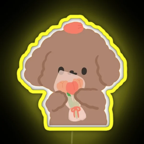 Cute Poodle With Tulips RGB Neon Sign