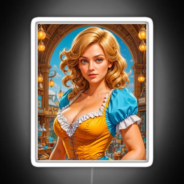 Cute Pretty Blonde Oktoberfest Lederhosen Girl RGB Neon Sign