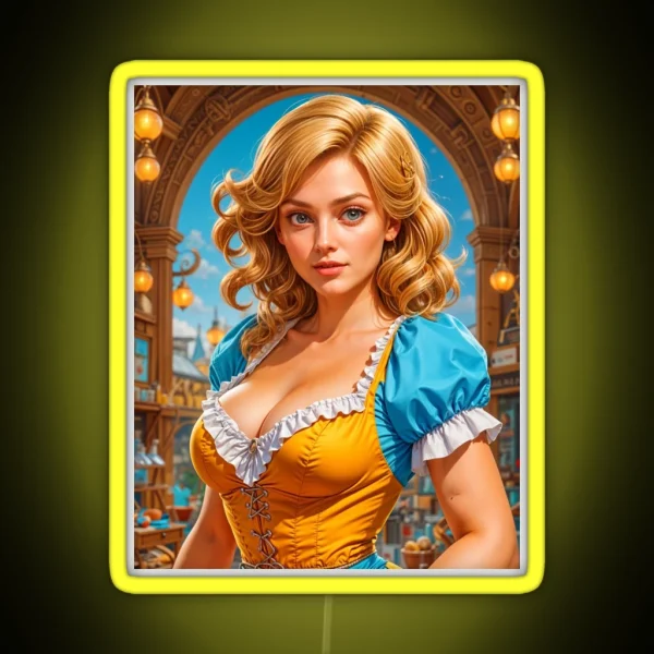 Cute Pretty Blonde Oktoberfest Lederhosen Girl RGB Neon Sign