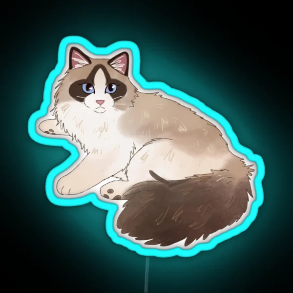 Cute Ragdoll Cat Art RGB Neon Sign