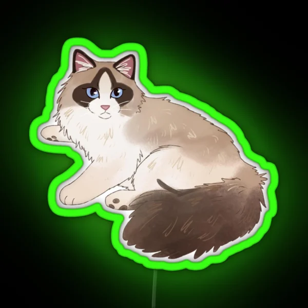 Cute Ragdoll Cat Art RGB Neon Sign