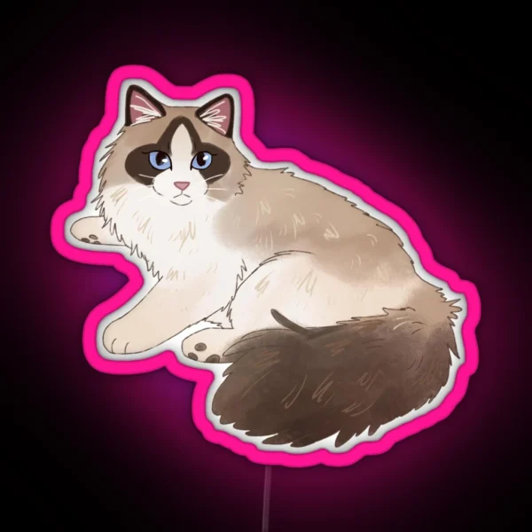 Cute Ragdoll Cat Art RGB Neon Sign
