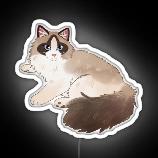 Cute Ragdoll Cat Art RGB Neon Sign