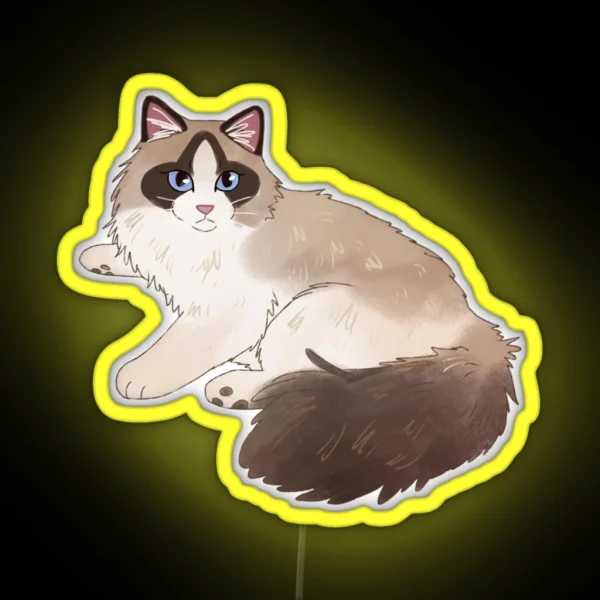Cute Ragdoll Cat Art RGB Neon Sign