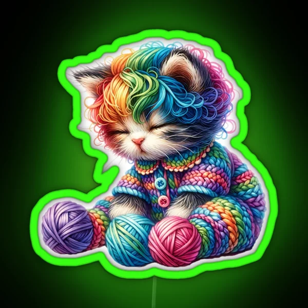 Cute Rainbow Yarn Kitten RGB Neon Sign