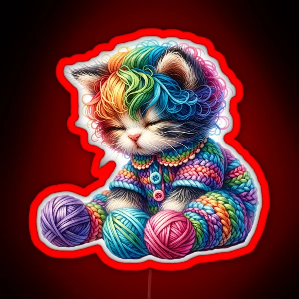 Cute Rainbow Yarn Kitten RGB Neon Sign