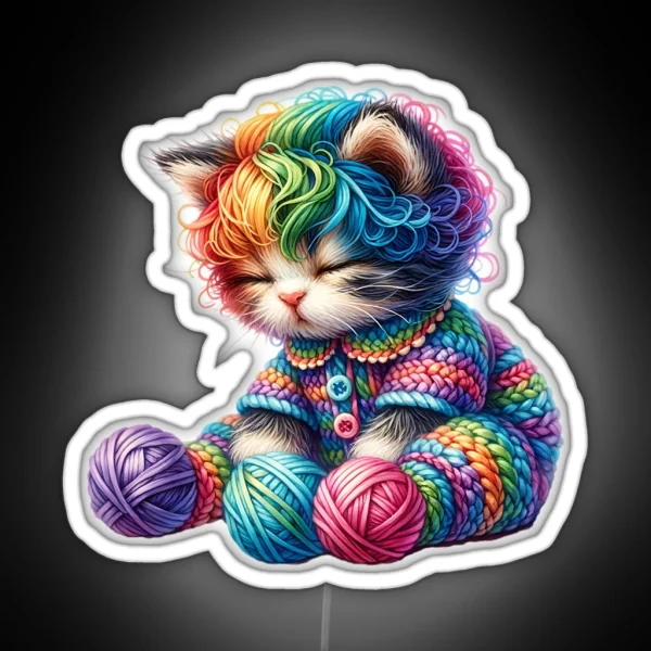 Cute Rainbow Yarn Kitten RGB Neon Sign