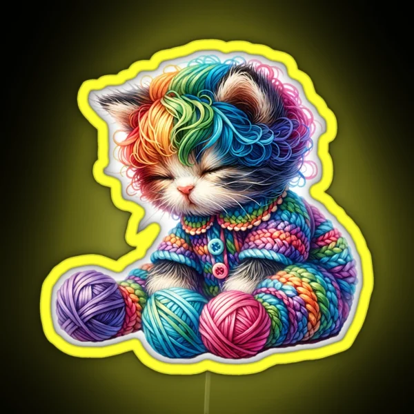 Cute Rainbow Yarn Kitten RGB Neon Sign