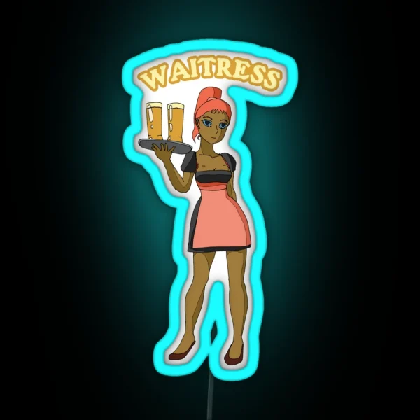 Cute Red Hair Waitress Girl In Black Dirndl RGB Neon Sign