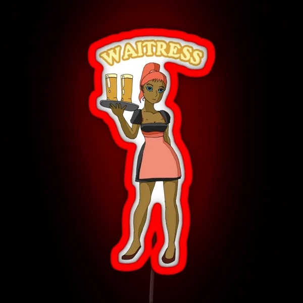 Cute Red Hair Waitress Girl In Black Dirndl RGB Neon Sign
