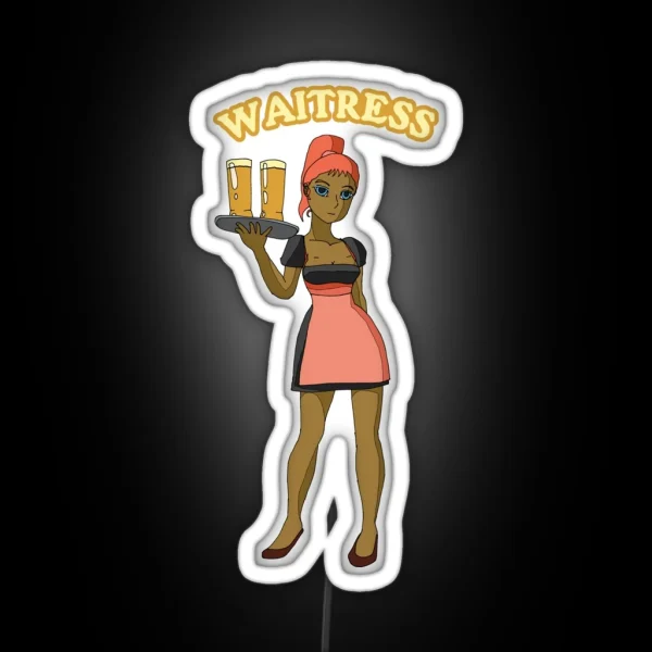 Cute Red Hair Waitress Girl In Black Dirndl RGB Neon Sign