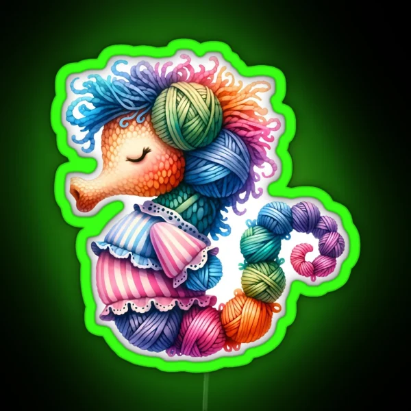 Cute Seahorse Knitting Art RGB Neon Sign
