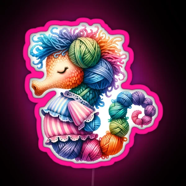 Cute Seahorse Knitting Art RGB Neon Sign