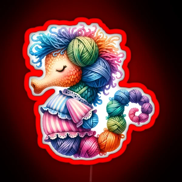 Cute Seahorse Knitting Art RGB Neon Sign