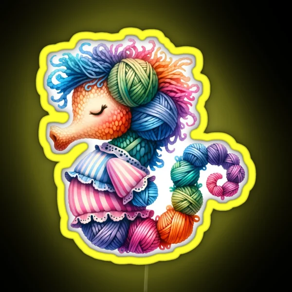 Cute Seahorse Knitting Art RGB Neon Sign